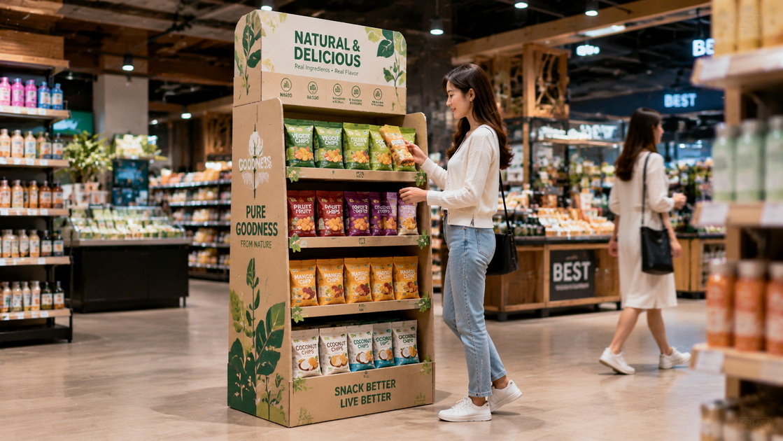 Cardboard POP Display In Retail Store Cardboard POP Display In Retail Store