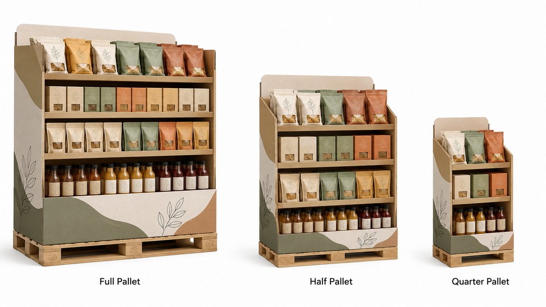 Full Half And Quarter Pallet Display Comparison Full Half And Quarter Pallet Display Comparison