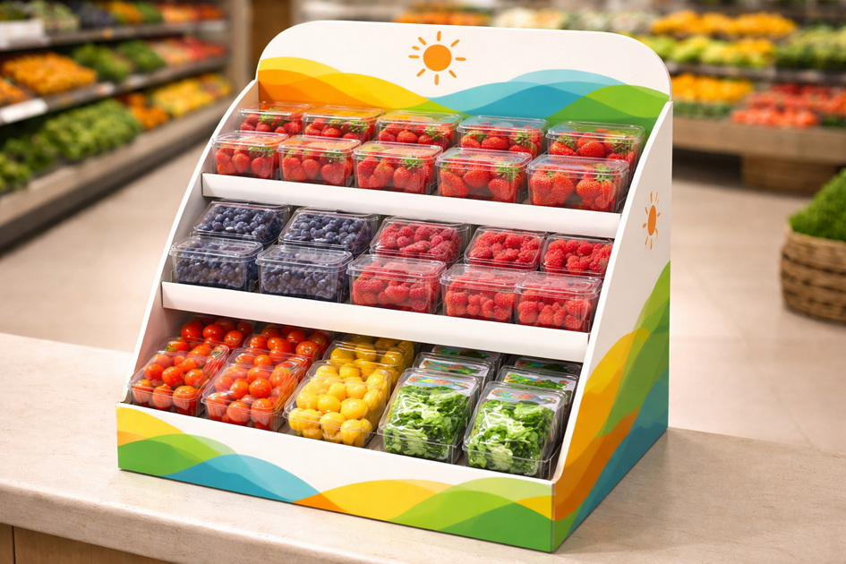 Tiered Cardboard Produce Stand Close Up Tiered Cardboard Produce Stand Close Up