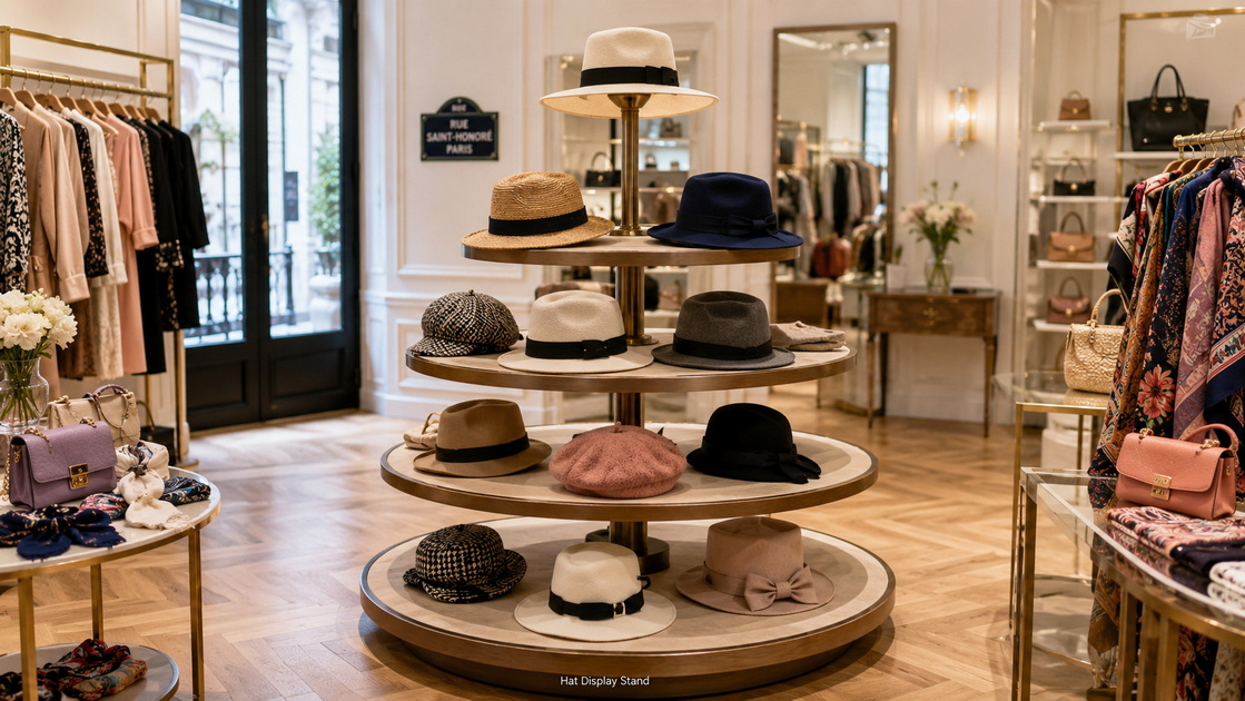 French Hat Display Stand In Boutique French Hat Display Stand In Boutique