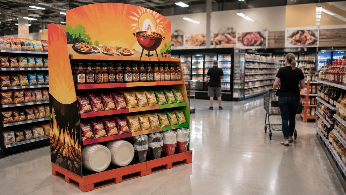 Cardboard POP Floor Display In Supermarket Cardboard POP Floor Display In Supermarket