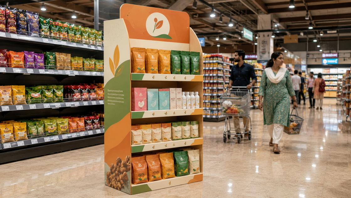 Cardboard POP Display In Retail Aisle Cardboard POP Display In Retail Aisle