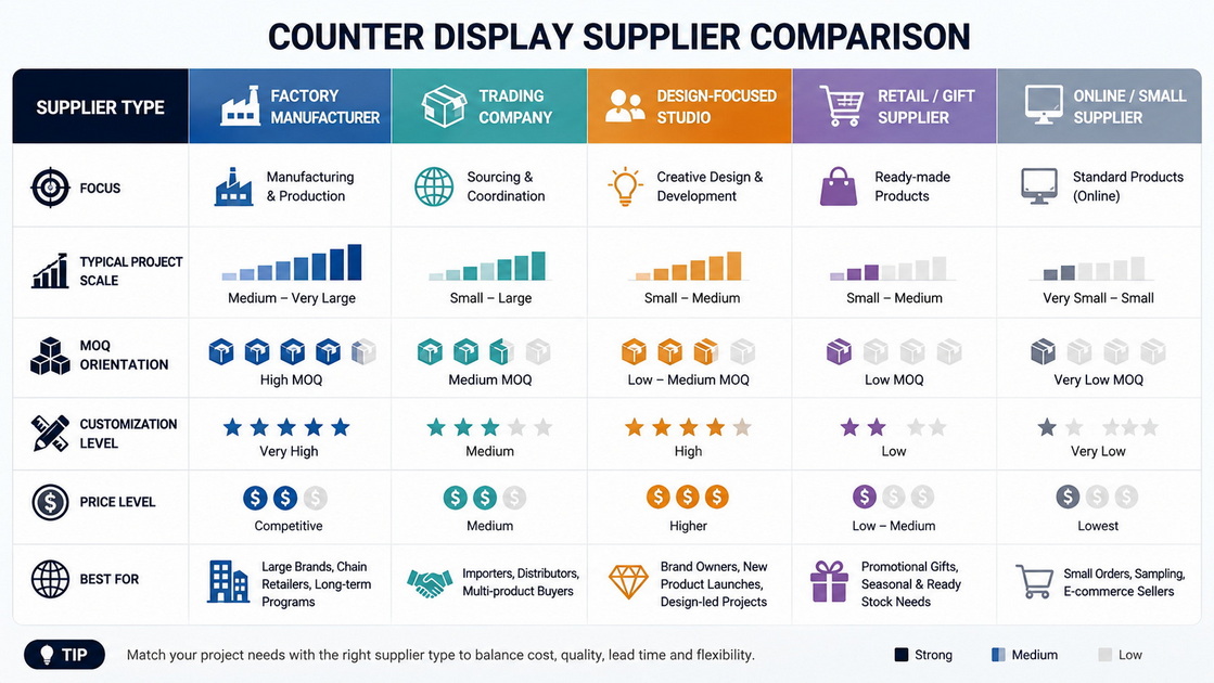 Counter Display Supplier Comparison Chart Counter Display Supplier Comparison Chart