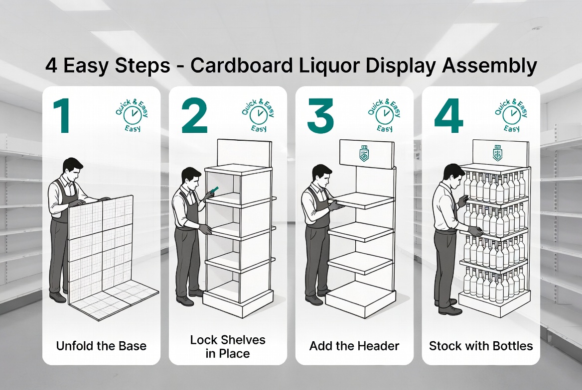 Assembling Cardboard Liquor Display Stand
