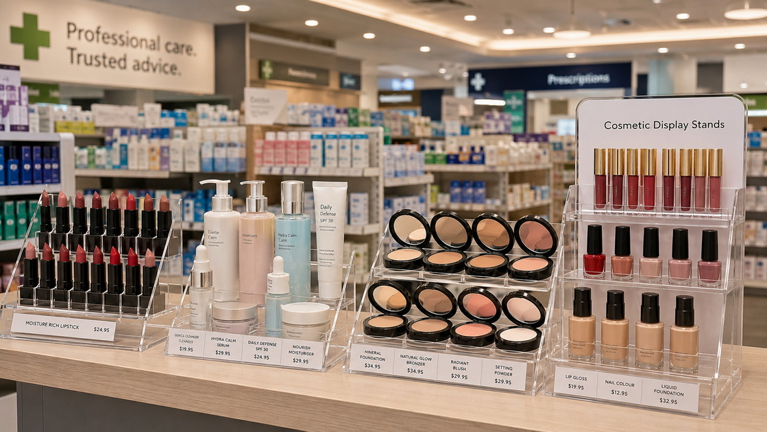Cosmetic Display Stands In Australian Pharmacy Cosmetic Display Stands In Australian Pharmacy