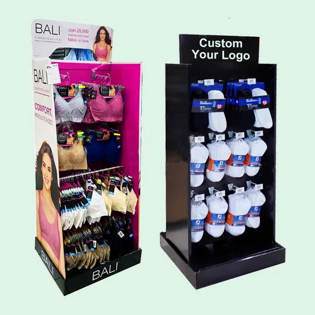 Customized Supermarket Dress Hook Display Rack Cardboard Floor Display Stand