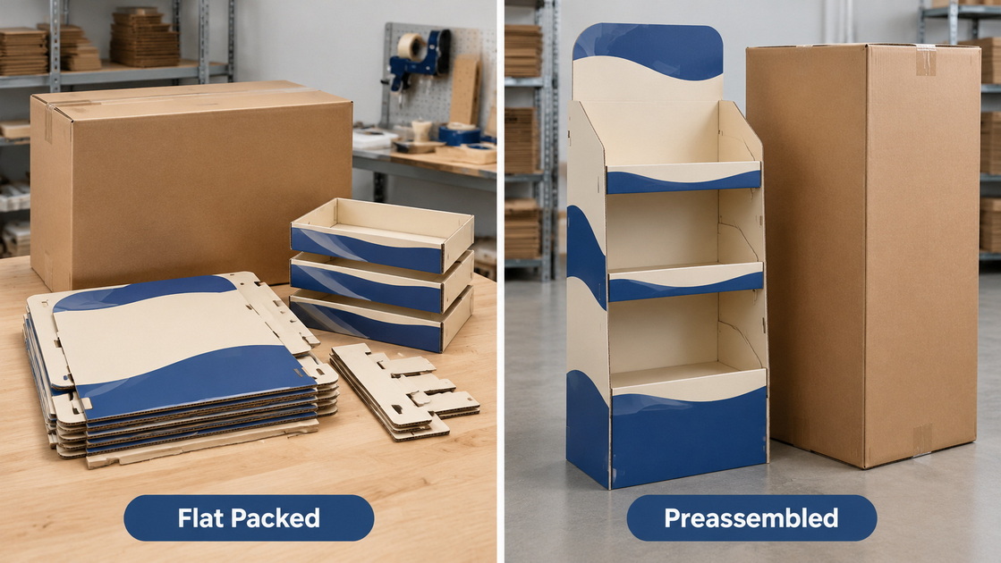 Flat Packed And Preassembled Cardboard Displays