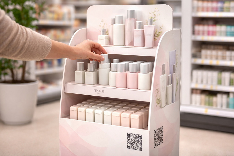 Interactive Cardboard Display With Product Testing And QR Code