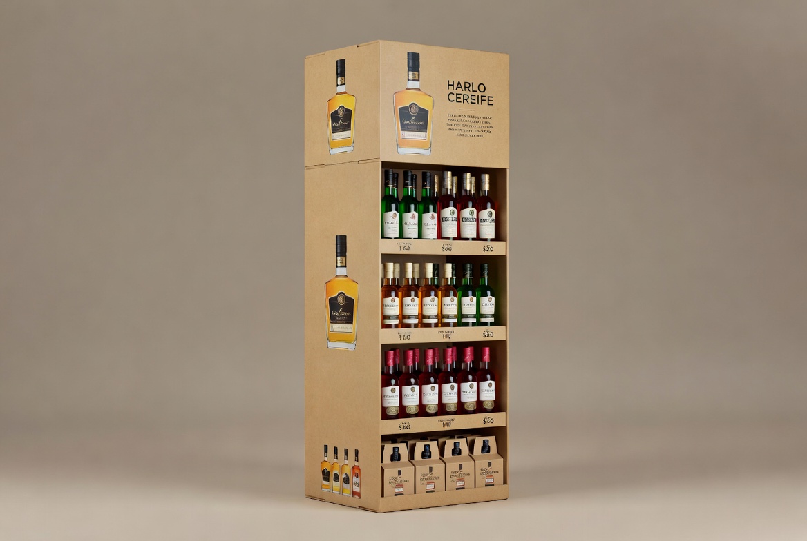Organized Cardboard Liquor Display Stand